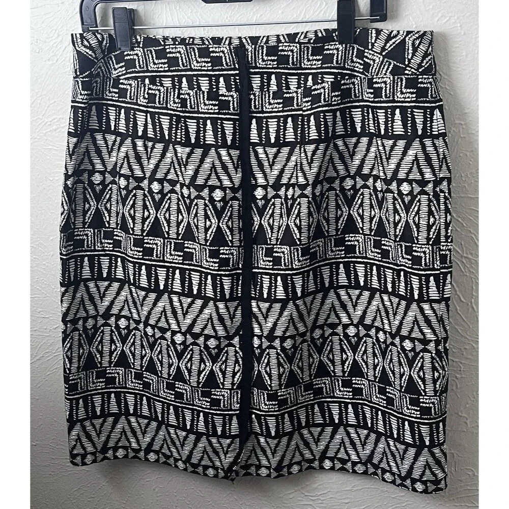 Cynthia Rowley Women's Tribal Black & White Print Cotton Pencil Skirt,‎ Size 14